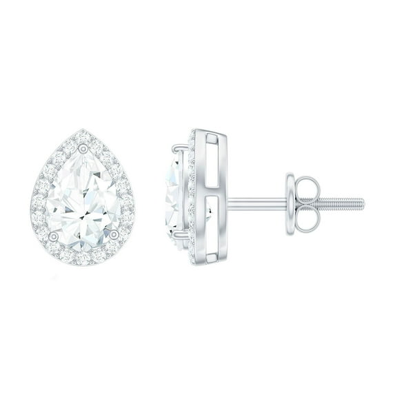 Rosec Jewels Diamond Teardrop Earrings Halo - Lab Diamond Stud Earrings for Wedding - Ef-Vs Quality, 925 Sterling Silver