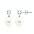 thumbnail image 1 of Rosec Jewels Elegant Freshwater Pearl Drop Earrings with Diamond for Women - 8 mm, 14K White Gold, 1 of 8