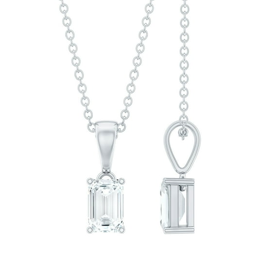 Rosec Jewels Emerald Cut Lab Diamond Solitaire Pendant - 4X6 mm - EF-VS Quality - Ready to Gift, 10K White Gold
