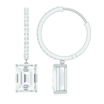 Rosec Jewels Emerald Cut Moissanite Drop Earrings for Women - 7X9 mm - D-VS1 Grade, 10K White Gold