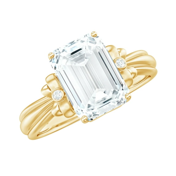 Rosec Jewels Moissanite Emerald Cut Engagement Ring 2 Carat - 7X9 mm - Bow Ring - D-VS1 Quality, 10K Yellow Gold, US 10.50