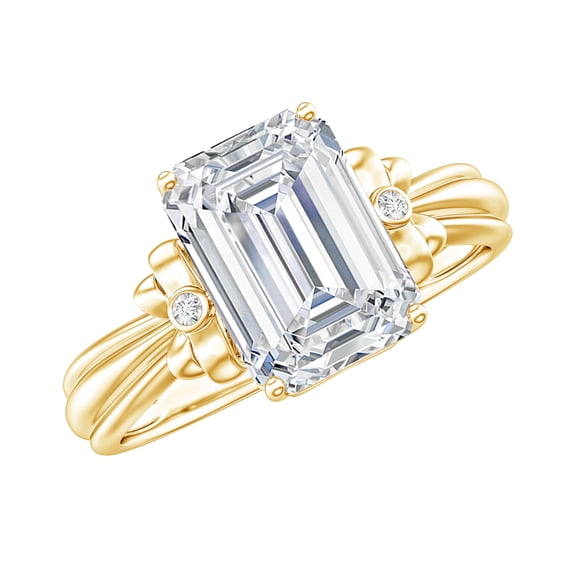 Rosec Jewels Moissanite Emerald Cut Engagement Ring 2 Carat - 7X9 mm - Bow Ring - D-VS1 Quality, 10K Yellow Gold, US 10.50