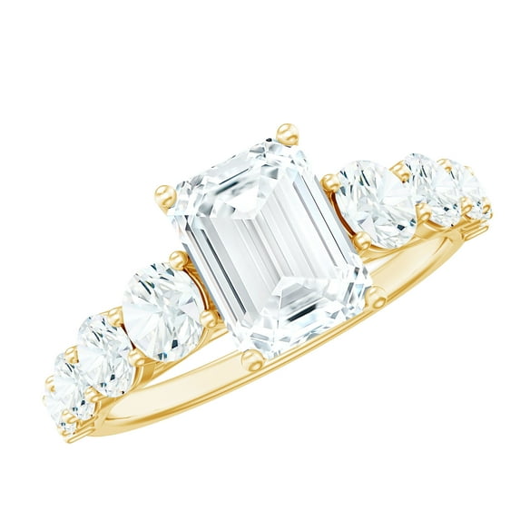 Emerald Cut Moissanite Solitaire Engagement Ring (D-VS1 Grade, 6X8 mm), 10K Yellow Gold, US 10.00