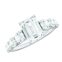 Emerald Cut Moissanite Solitaire Engagement Ring (D-VS1 Grade, 6X8 mm), 925 Sterling Silver, US 4.00