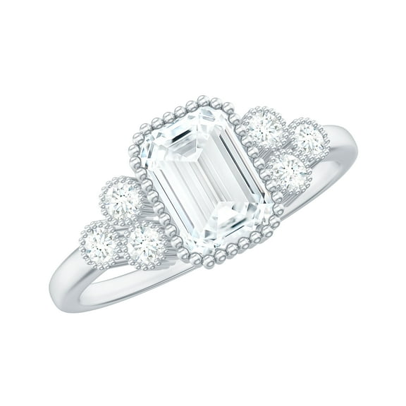 Rosec Jewels Certified Moissanite Emerald Cut Engagement Ring 2 Carat - Designer Ring - 6X8 mm - D-VS1 Quality, 925 Sterling Silver, US 4.00