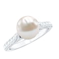 thumbnail image 1 of Rosec Jewels Cultured Freshwater Pearl Diamond Engagement Ring 7 Carat - Pearl Solitaire Ring for Women - 8 mm - AAA Quality, 18K White Gold, US 11.00, 1 of 9