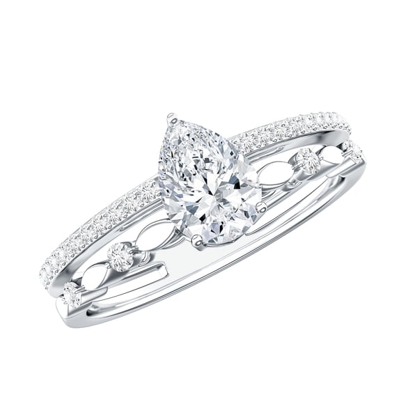 Rosec Jewels Engagement Ring - Teardrop Lab Diamond Ring - 5X7 MM - EF-VS Quality, 925 Sterling Silver, US 4.00