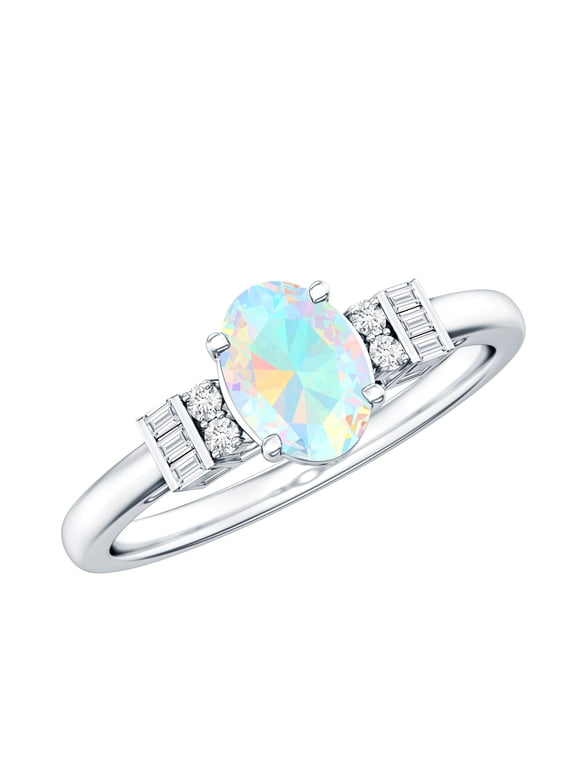 Ethiopian Opal Engagement Ring for Women - Natural Opal Diamond Ring - 0.9 Carat - AAA Quality, 925 Sterling Silver, US 4.00