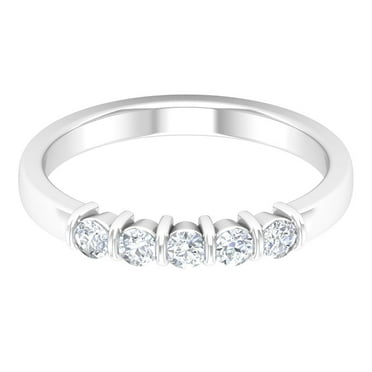 Rosec Jewels Five Stone Band Ring for Women - Cubic Zirconia Band (AAAA Grade), 925 Sterling Silver, US 4.00
