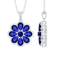 thumbnail image 1 of Rosec Jewels Certified Lab Grown Blue Sapphire Flower Pendant Necklace (AAAA Quality) - with Chain - Ready to Gift for Women, 18K White Gold, 1 of 8