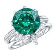 thumbnail image 1 of Rosec Jewels Floral Ring Set with Lab Grown Emerald and Moissanite - 3 Carat Emerald (AAAA Grade), 14K White Gold, US 3.00, 1 of 8