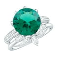 thumbnail image 1 of Rosec Jewels Floral Ring Set with Lab Grown Emerald and Moissanite - 10 mm Emerald (AAAA Grade), 18K White Gold, US 8.50, 1 of 9