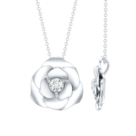 Rosec Jewels Flower Pendant Necklace - Lab Created Diamond Rose Pendant with Chain (EF-VS Quality), 925 Sterling Silver