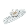 thumbnail image 1 of Rosec Jewels Flower Ring for Women, Freshwater Pearl Solitaire Ring with Diamond Side Stones, 14K White Gold, US 4.50, 1 of 8