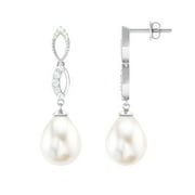 Rosec Jewels Freshwater Pearl Drop Dangle Earrings with Diamond Infinity (9X12 mm), 925 Sterling Silver