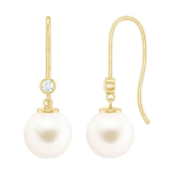 Rosec Jewels Freshwater Pearl Drop Earrings (8 mm, AAA Grade)- Pearl Diamond Earrings with Fish Hook - Ready to Gift for Women, 14K Yellow Gold