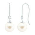 thumbnail image 1 of Rosec Jewels Freshwater Pearl Drop Earrings with Diamond for Women (8 mm, AAA Grade), 925 Sterling Silver, 1 of 8