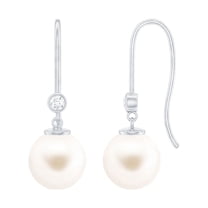 Rosec Jewels Freshwater Pearl Drop Earrings with Diamond for Women (8 mm, AAA Grade), 925 Sterling Silver