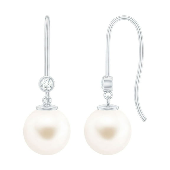 Rosec Jewels Freshwater Pearl Drop Earrings with Diamond for Women (8 mm, AAA Grade), 925 Sterling Silver