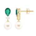 thumbnail image 1 of Rosec Jewels Freshwater Pearl Drop Earrings with Lab Grown Emerald and Diamond - AAA Grade, 18K Yellow Gold, 1 of 6
