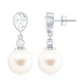 thumbnail image 1 of Rosec Jewels Freshwater Pearl Drop Earrings with Moissanite for Women - AAA Grade - 10 mm, 18K White Gold, 1 of 8