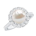 thumbnail image 1 of Freshwater Pearl Ring with Moissanite Halo for Women - 7.4 Carat - AAA Quality, 925 Sterling Silver, US 4.00, 1 of 8
