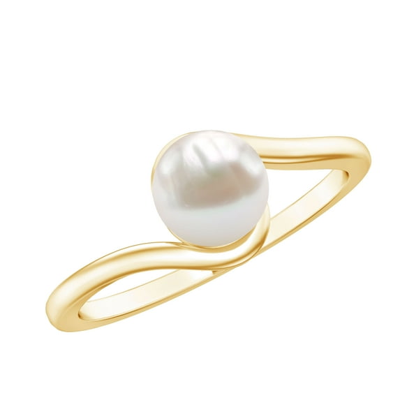 Rosec Jewels Freshwater Pearl Solitaire Bypass Ring, June Birthstone Ring - 6 mm, 2.25 CT, 18K Yellow Gold, US 11.50