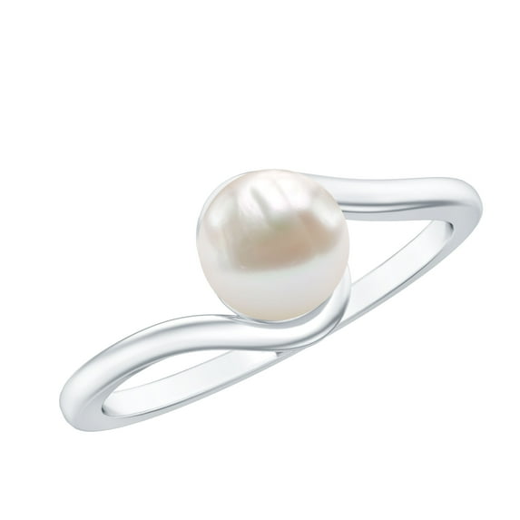 Rosec Jewels Freshwater Pearl Solitaire Bypass Ring, June Birthstone Ring - 6 mm, 2.25 CT, 925 Sterling Silver, US 11.00