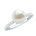 thumbnail image 1 of Rosec Jewels Genuine Freshwater Pearl Diamond Engagement Ring 7 Carat - 8 mm Pearl Solitaire Ring for Women - AAA Quality, 14K White Gold, US 5.00, 1 of 8