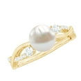 thumbnail image 1 of Rosec Jewels Freshwater Pearl Solitaire Ring with Diamond for Women - Crossover Ring - 7 mm, 10K Yellow Gold, US 6.00, 1 of 9