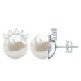 thumbnail image 1 of Rosec Jewels Freshwater Pearl Solitaire Stud Earrings with Diamond for Women - AAA Grade, 18K White Gold, 1 of 6