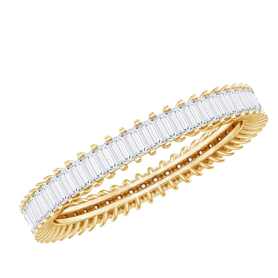 Rosec Jewels Full Eternity Ring with Baguette Moissanite for Women (D-VS1 Quality), 10K Yellow Gold, US 3.50