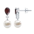 thumbnail image 1 of Rosec Jewels Freshwater Pearl Drop Earrings - AAA Quality - Pearl Garnet Earrings with Moissanite - Jewelry Box Included, 10K White Gold, 1 of 7