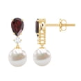 thumbnail image 1 of Rosec Jewels Garnet and Freshwater Pearl Drop Earrings with Moissanite (AAA Quality), 14K Yellow Gold, 1 of 8