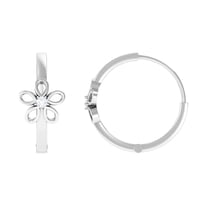 Rosec Jewels Gold Diamond Hoop Earrings in Floral Design for Women, 10K White Gold