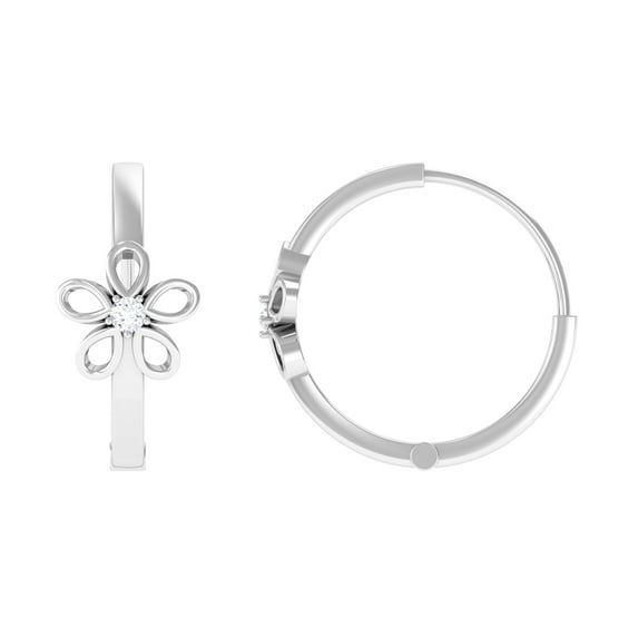 Rosec Jewels Gold Diamond Hoop Earrings in Floral Design for Women, 18K White Gold