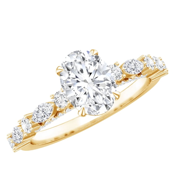 Rosec Jewels Sterling Silver Moissanite 1 Carat Engagement Ring Oval (D-VS1 Grade) - Gift for Women, US 5.00