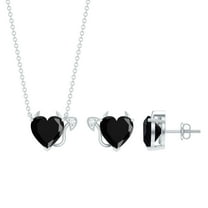 Rosec Jewels Gothic Heart Jewelry Set with Lab Grown Black Diamond and Moissanite (8 mm), 925 Sterling Silver
