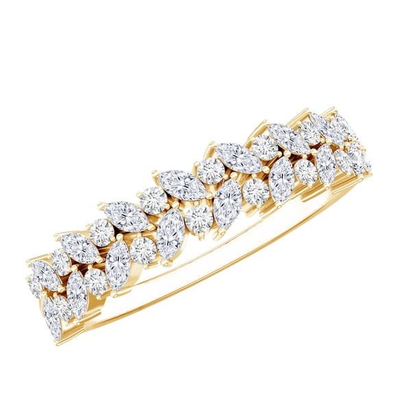 Rosec Jewels Half Eternity Ring with Certified Moissanite for Women (D-VS1 Grade), 10K Yellow Gold, US 5.50