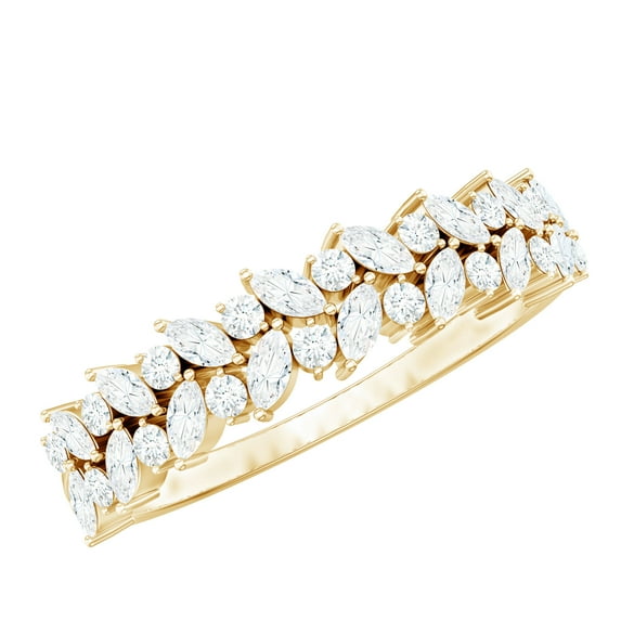 Rosec Jewels Half Eternity Ring with Certified Moissanite for Women (D-VS1 Grade), 14K Yellow Gold, US 6.50