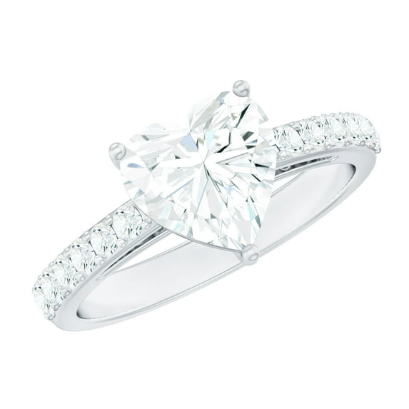 Rosec Jewels Certified Moissanite Heart Shaped Engagement Ring 2 Carat - Moissanite Solitaire Ring - 8 mm - D-VS1 Quality, 14K White Gold, US 5.00