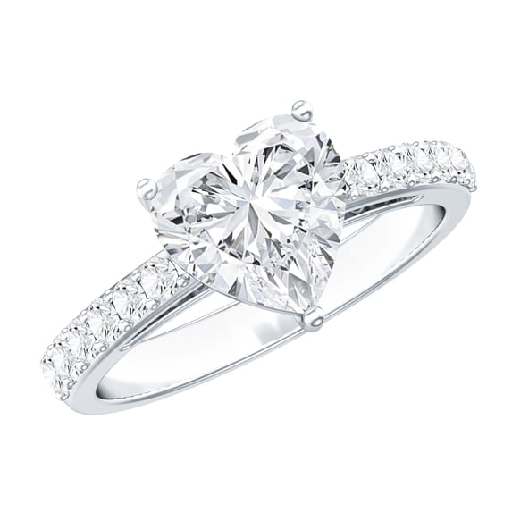 Rosec Jewels Certified Moissanite Heart Shaped Engagement Ring 2 Carat - Moissanite Solitaire Ring - 8 mm - D-VS1 Quality, 18K White Gold, US 10.50