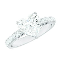 Rosec Jewels Certified Moissanite Heart Shaped Engagement Ring 2 Carat - Moissanite Solitaire Ring - 8 mm - D-VS1 Quality, 925 Sterling Silver, US 4.00