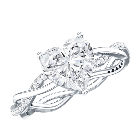 Rosec Jewels Heart Engagement Ring 8 mm - 2 Carat Diamond Ring (Lab Created, EF-VS Quality), 925 Sterling Silver, US 4.00
