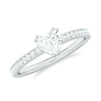 Rosec Jewels Heart Engagement Ring Half Carat - 5 MM Lab Diamond Ring - EF-VS Quality, 925 Sterling Silver, US 4.00