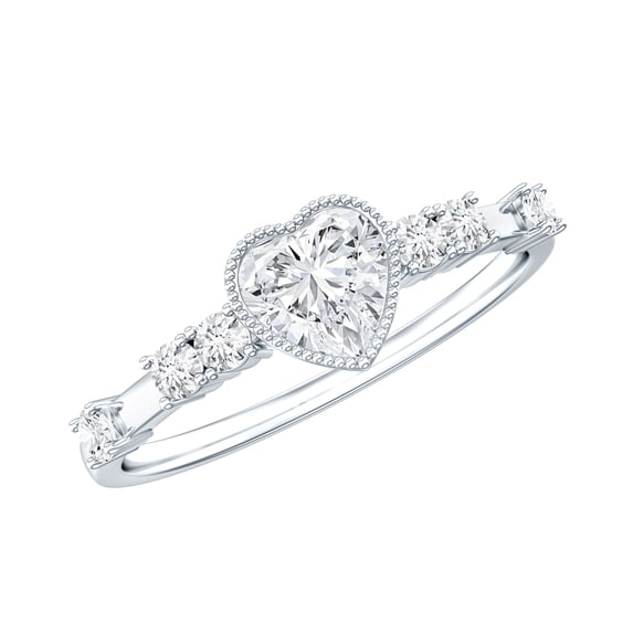 Rosec Jewels Heart Engagement Ring with Diamond (Lab Created, 5 MM, EF-VS Quality), 925 Sterling Silver, US 4.00