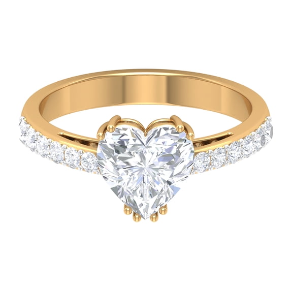 Rosec Jewels Heart Engagement Ring with Moissanite - 2 Carat Moissanite Ring for Women (8 mm) D-VS1 Quality Certified, 10K Yellow Gold, US 7.00