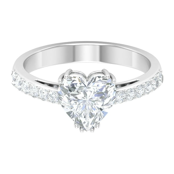 Rosec Jewels Heart Engagement Ring with Moissanite - 2 Carat Moissanite Ring for Women (8 mm) D-VS1 Quality Certified, 14K White Gold, US 10.50
