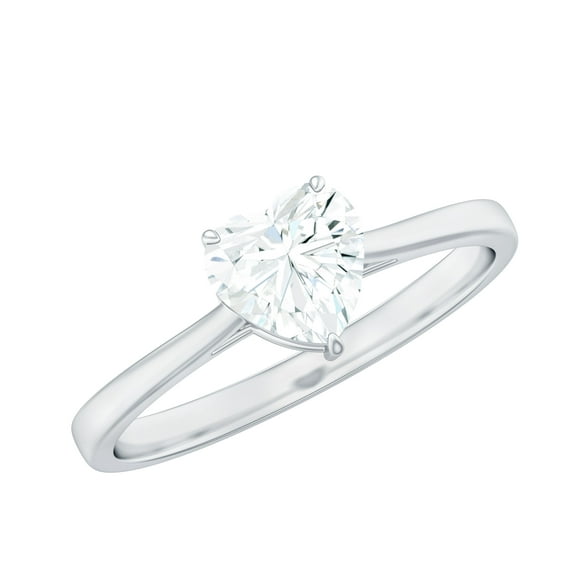 Rosec Jewels Solitaire Moissanite Heart Shaped Engagement Ring 1 Carat - 7 mm - D-VS1 Quality Certified - with Jewelry Box, 10K White Gold, US 3.50
