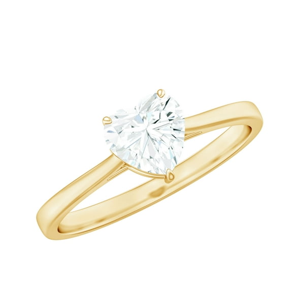 Rosec Jewels Solitaire Moissanite Heart Shaped Engagement Ring 1 Carat - 7 mm - D-VS1 Quality Certified - With Jewelry Box, 10K Yellow Gold, US 11.00